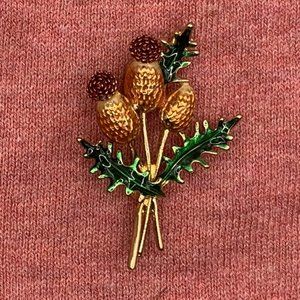New Pretty 3D Enamel Thistle Flower Brooch Pin Retro Vintage Style 2.25"x1.5"